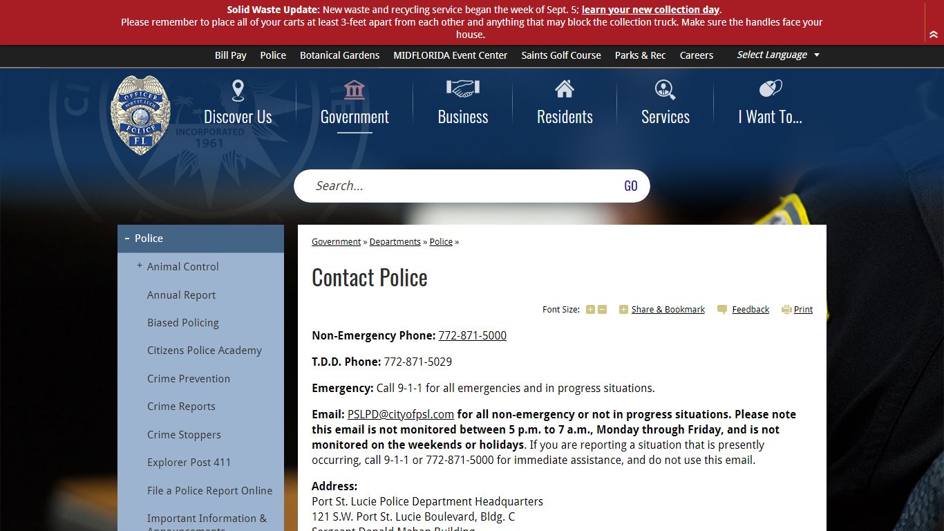 Contact Police | Port St. Lucie - cityofpsl.com