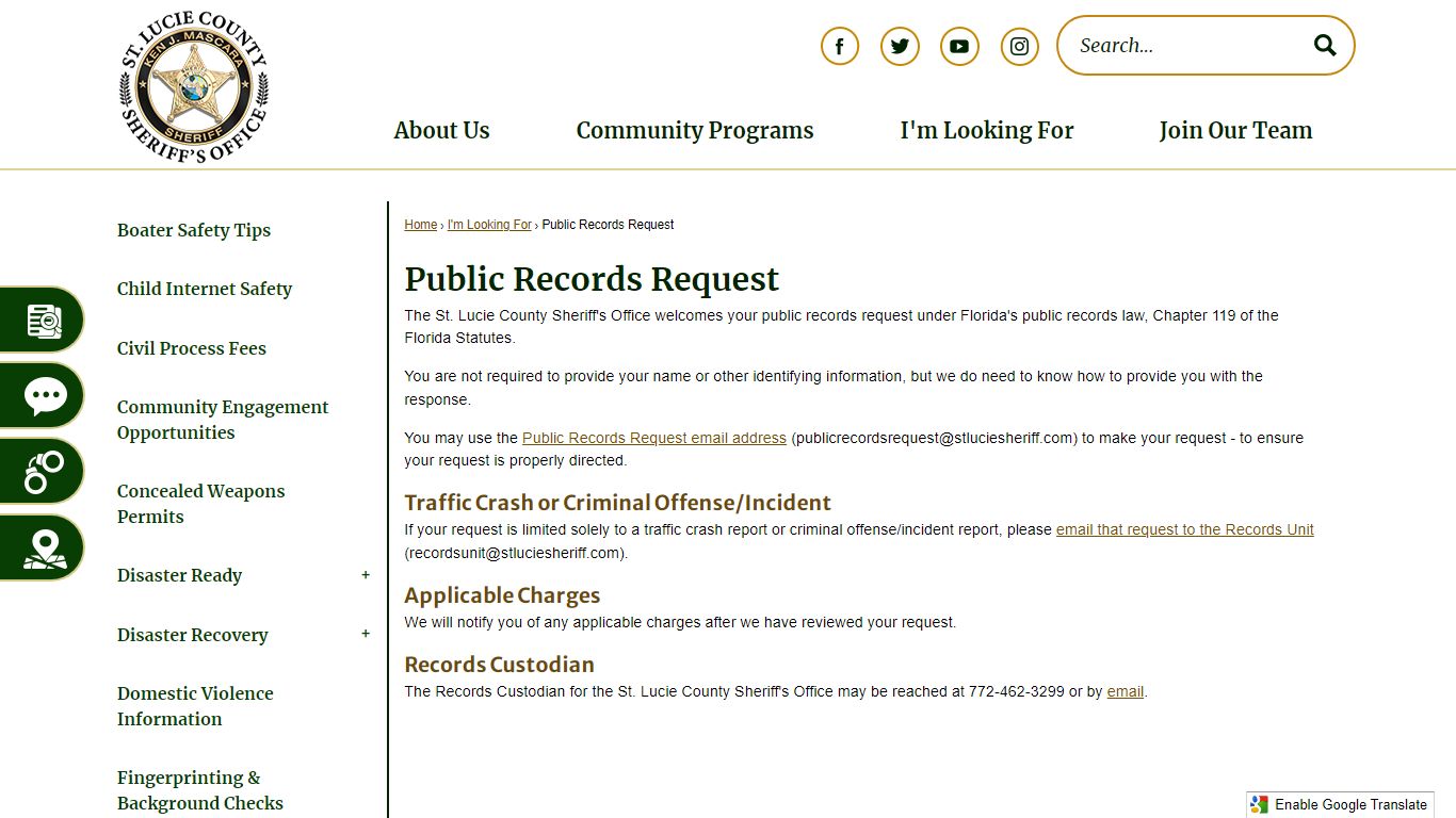 Public Records Request | St. Lucie Co Sheriff's Office, FL