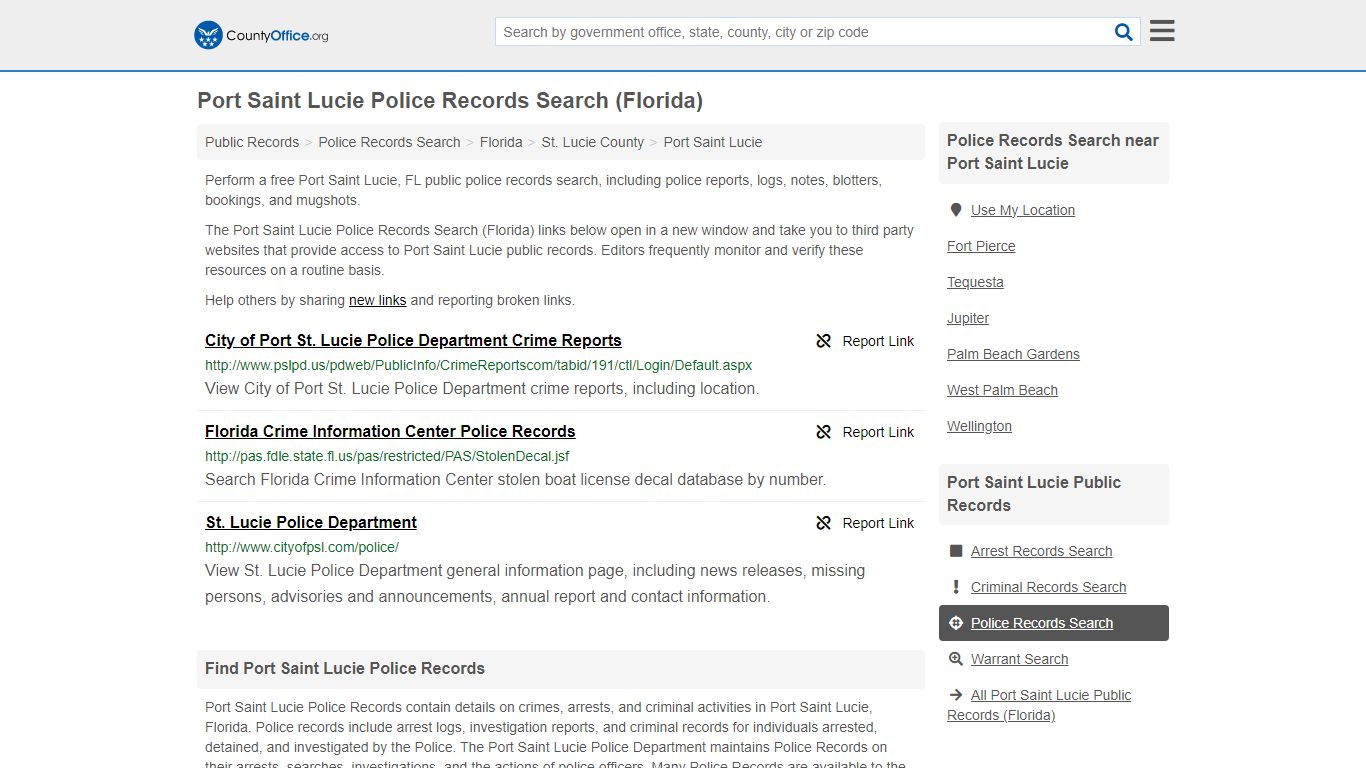 Port Saint Lucie Police Records Search (Florida) - County Office