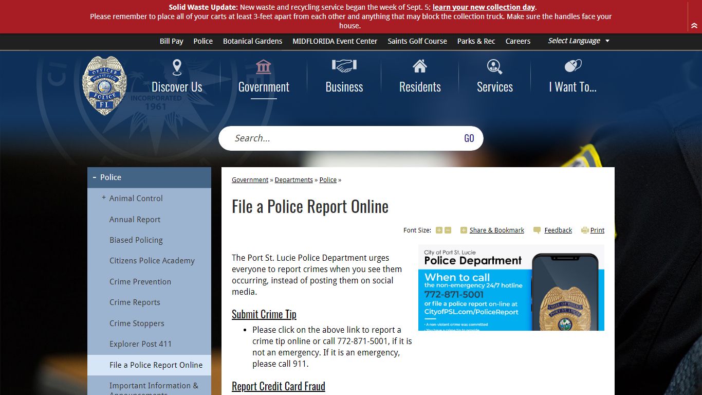 File a Police Report Online | Port St. Lucie - cityofpsl.com