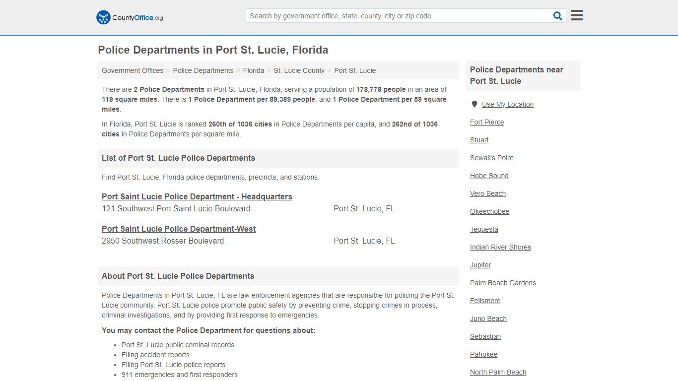 Police Departments - Port St. Lucie, FL (Arrest Records & Police Logs)